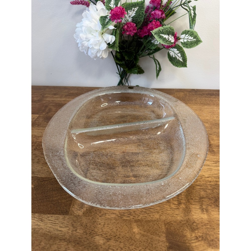 Vintage Bohemia Glass Divided Serving Dish Czechoslovakia Frosted‎ Art Glass
